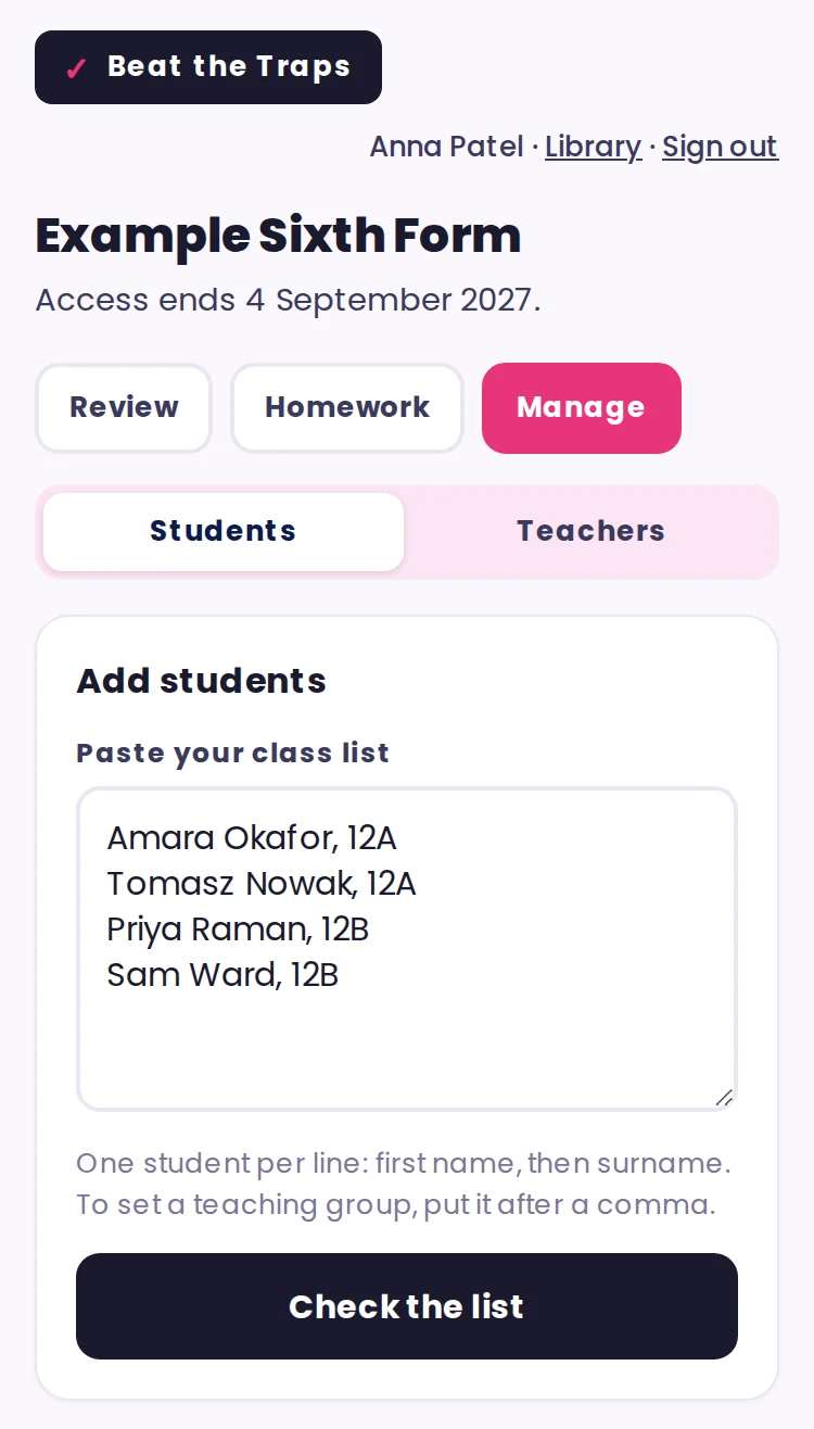 Paste a class list