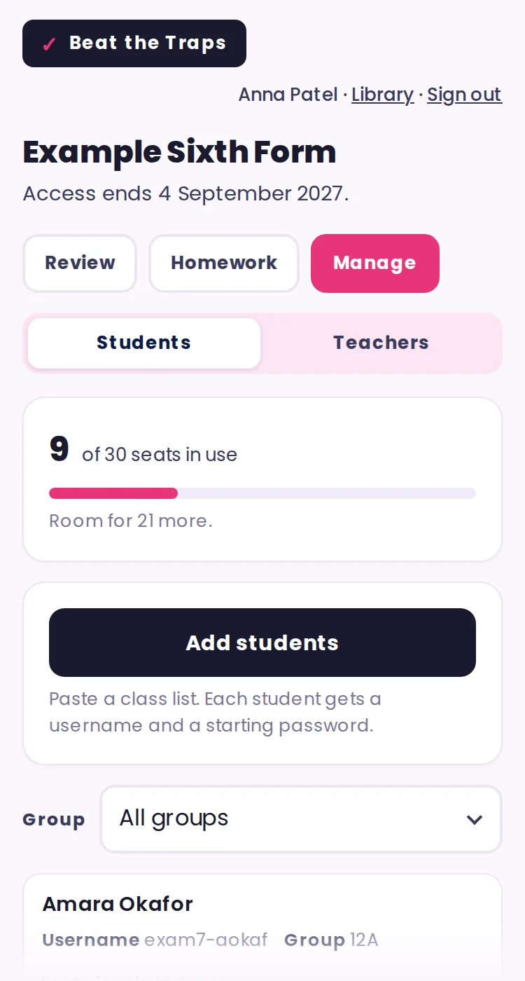 Manage → Students
