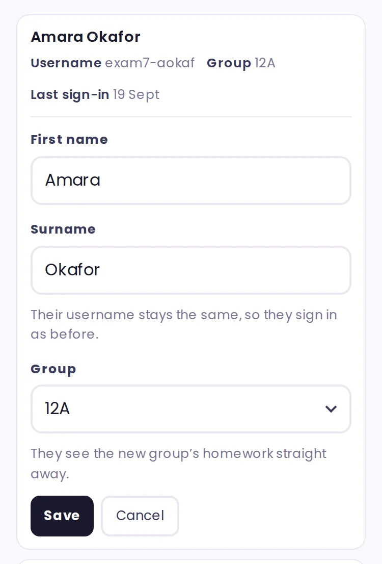 Edit: names and group together