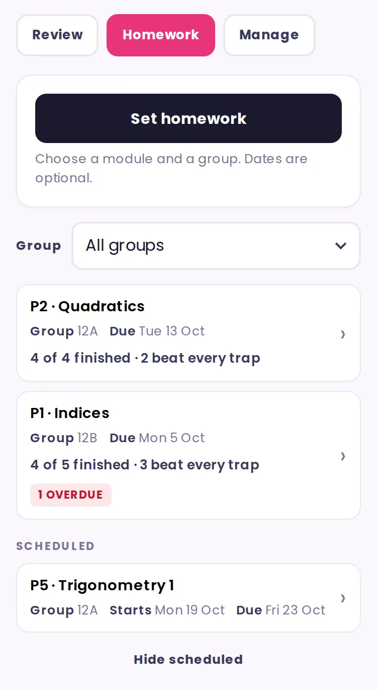 The Homework list